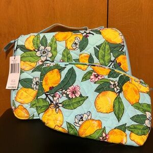 Vera Bradley lemon print set tablet case and makeup bag